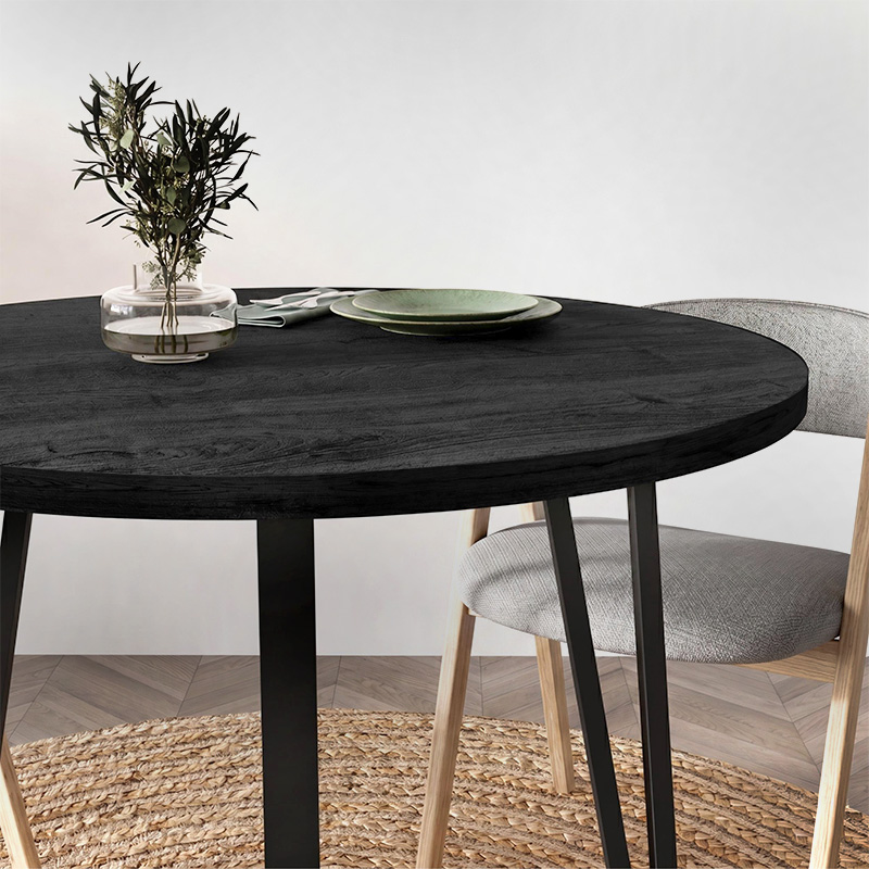 Τραπέζι Xana Megapap χρώμα black wood Ø90x77,5εκ.