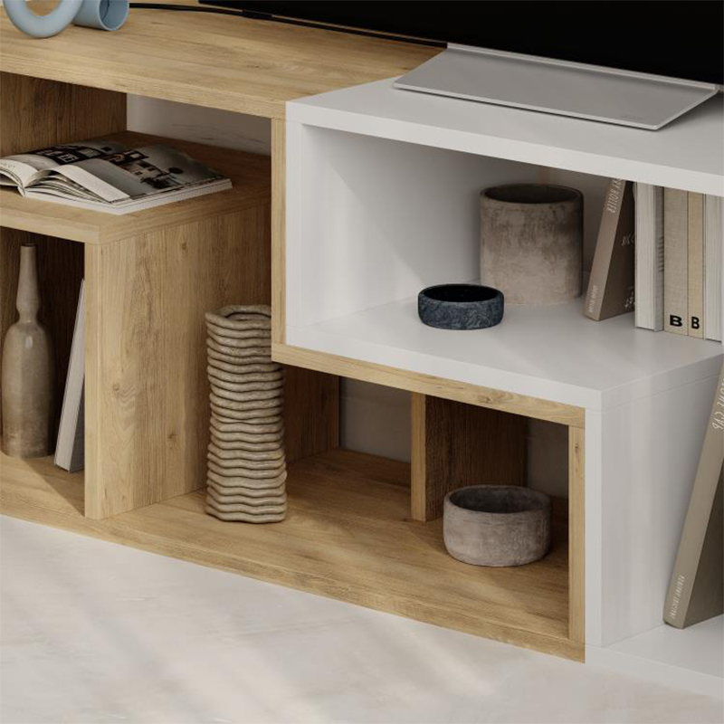 Έπιπλο τηλεόρασης Glis Megapap πολυμορφικό χρώμα sapphire oak - λευκό 145x35x44,8εκ.