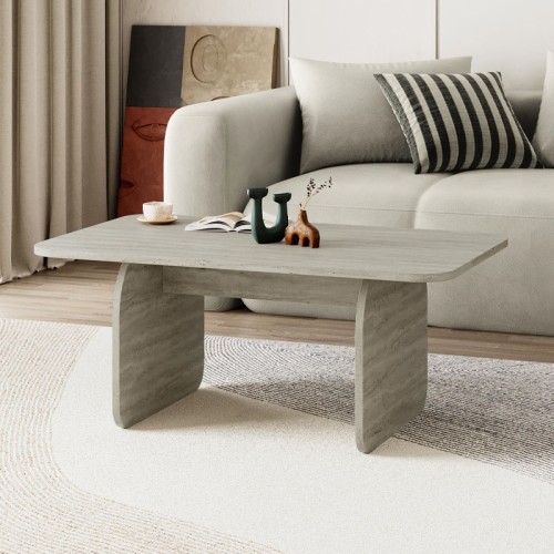 Τραπεζάκι σαλονιού Pietra Megapap χρώμα travertine 100x60x41,8εκ.