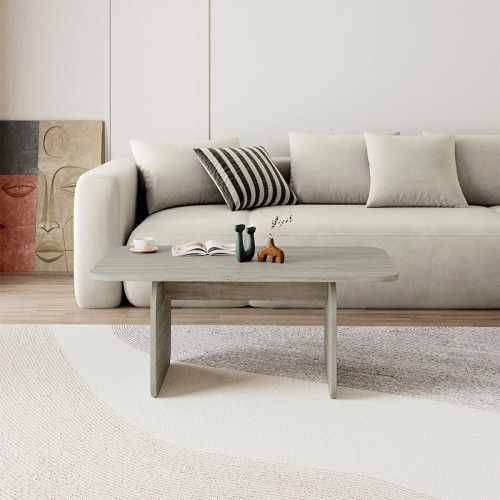 Τραπεζάκι σαλονιού Pietra Megapap χρώμα travertine 100x60x41,8εκ.