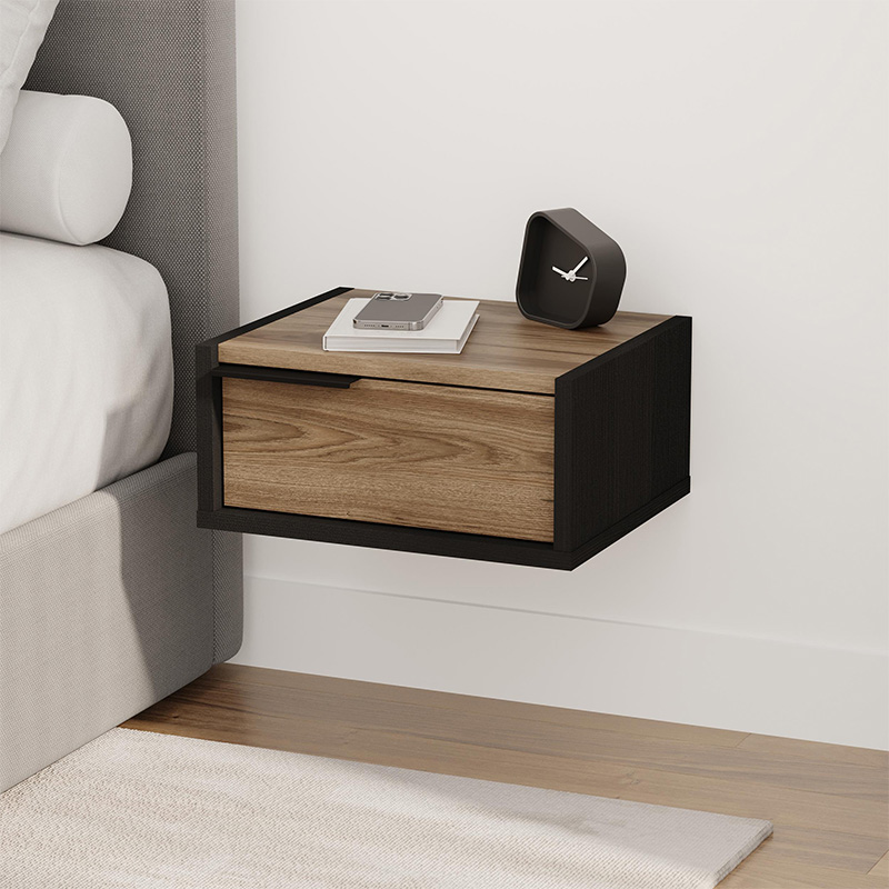 Κομοδίνο επιτοίχιο Eco Megapap χρώμα black wood - καρυδί 40x33x18,5εκ.