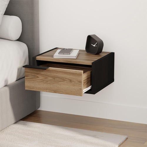 Κομοδίνο επιτοίχιο Eco Megapap χρώμα black wood - καρυδί Ud 40x33x18,5εκ.