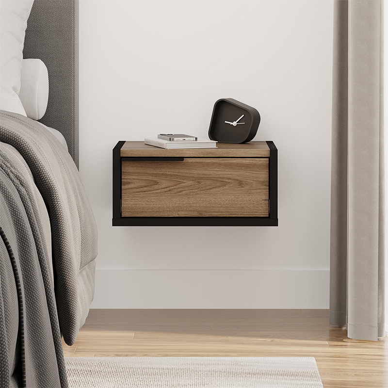 Κομοδίνο επιτοίχιο Eco Megapap χρώμα black wood - καρυδί 40x33x18,5εκ.