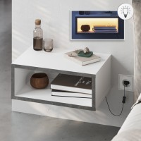 Κομοδίνο επιτοίχιο Brik Megapap με LED χρώμα λευκό - γκρι ρετρό 45x30x18εκ.