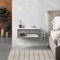 Κομοδίνο επιτοίχιο Brik Megapap με LED χρώμα λευκό - γκρι ρετρό 45x30x18εκ.