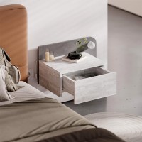 Κομοδίνο επιτοίχιο Dotta Megapap με LED χρώμα λευκό αντικέ - γκρι ρετρό 52x33,6x28εκ.