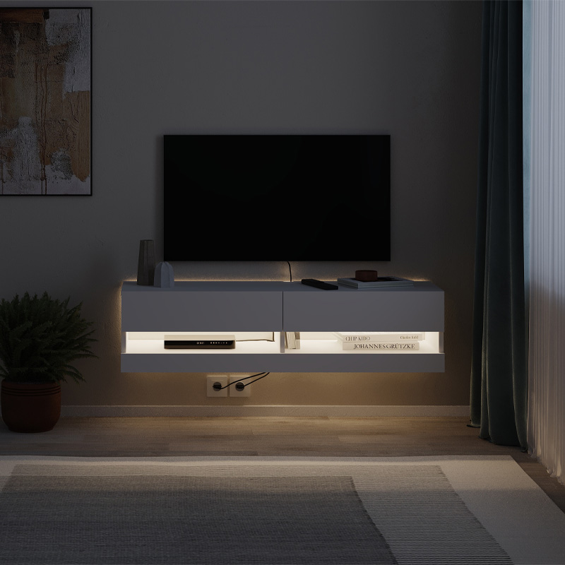 Έπιπλο τηλεόρασης επιτοίχιο Moon Megapap με LED χρώμα λευκό 120x33,8x30εκ.