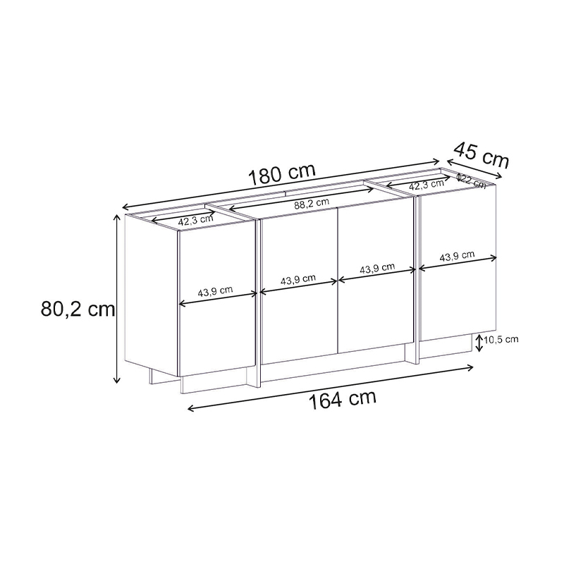 Μπουφές Dorma Megapap χρώμα καρυδί milano 180x45x80,2εκ.