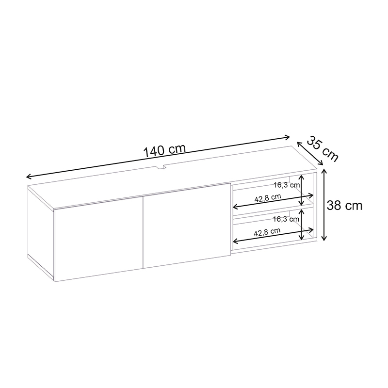 Έπιπλο τηλεόρασης επιτοίχιο Conrad Megapap χρώμα sandstone 140x35x38εκ.