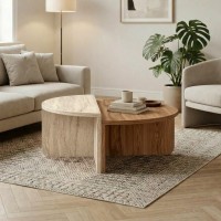 Τραπεζάκι σαλονιού Aloeva Megapap χρώμα καρυδί Ud - travertine Ø90x37εκ.