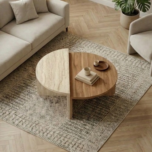 Τραπεζάκι σαλονιού Aloeva Megapap χρώμα καρυδί Ud - travertine Ø90x37εκ.