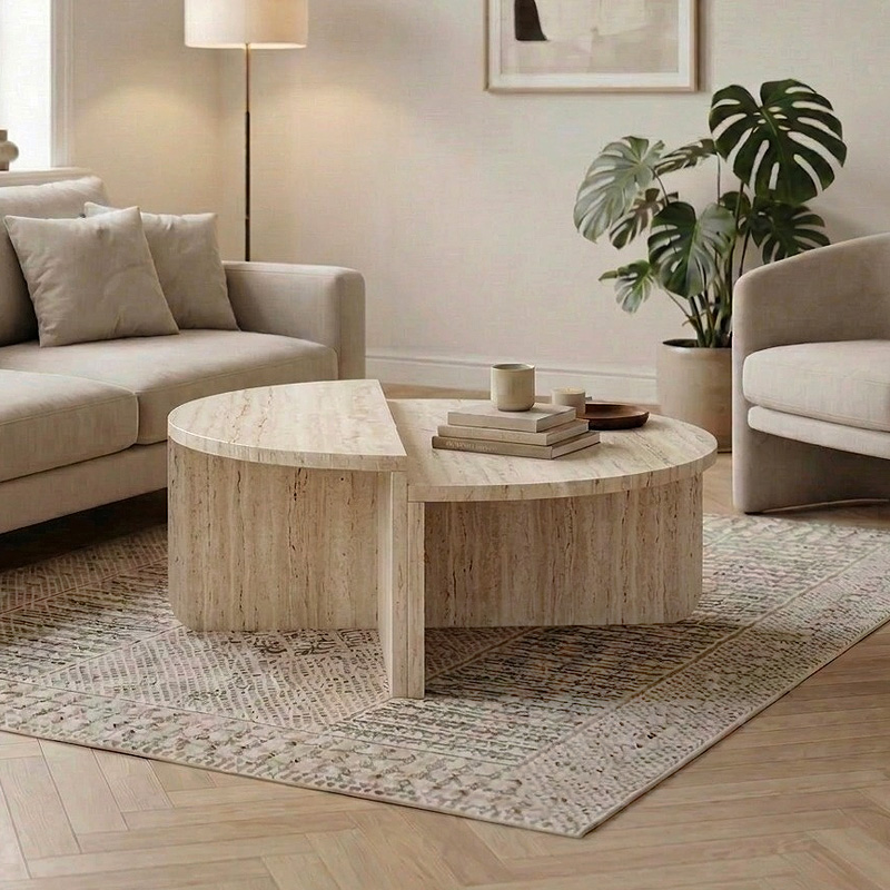 Τραπεζάκι σαλονιού Aloeva Megapap χρώμα travertine Ø90x37εκ.