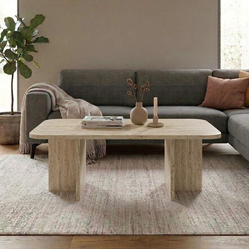 Τραπεζάκι σαλονιού Hillary Megapap χρώμα travertine 100x60x41,8εκ.