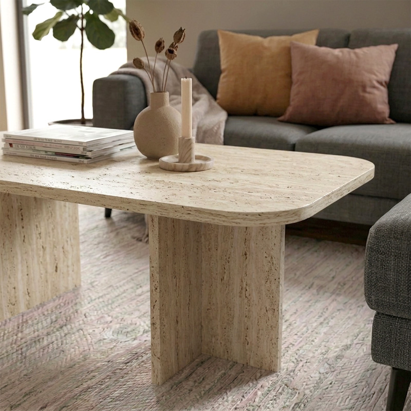 Τραπεζάκι σαλονιού Hillary Megapap χρώμα travertine 100x60x41,8εκ.