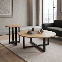 Τραπεζάκι σαλονιού σετ 2 τμχ Mesa Megapap χρώμα sapphire oak Ø90x35,5εκ.