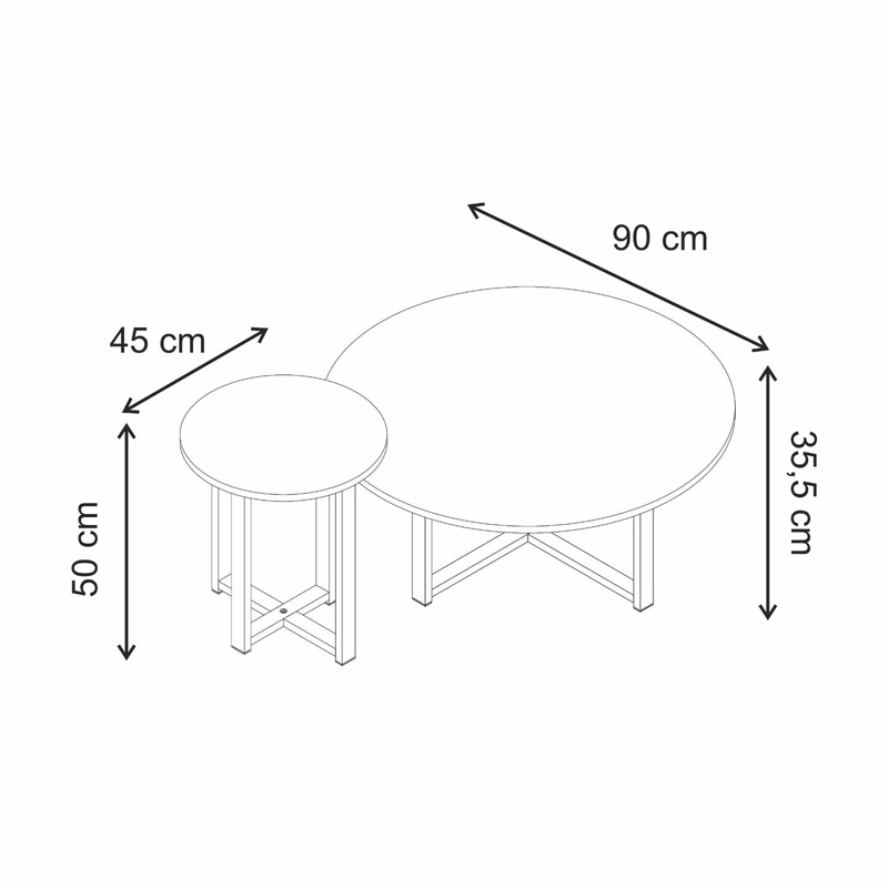 Τραπεζάκι σαλονιού σετ 2 τμχ Mesa Megapap χρώμα sapphire oak Ø90x35,5εκ.