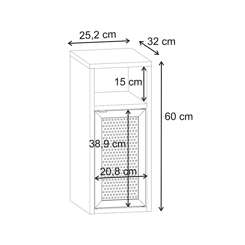 Κομοδίνο Inca Megapap χρώμα light oak 25,2x32x60εκ.