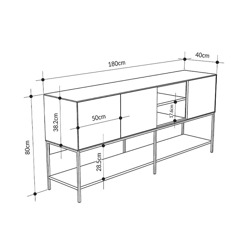 Μπουφές Amira Megapap χρώμα καρυδί Ud - black wood 180x40x80εκ.