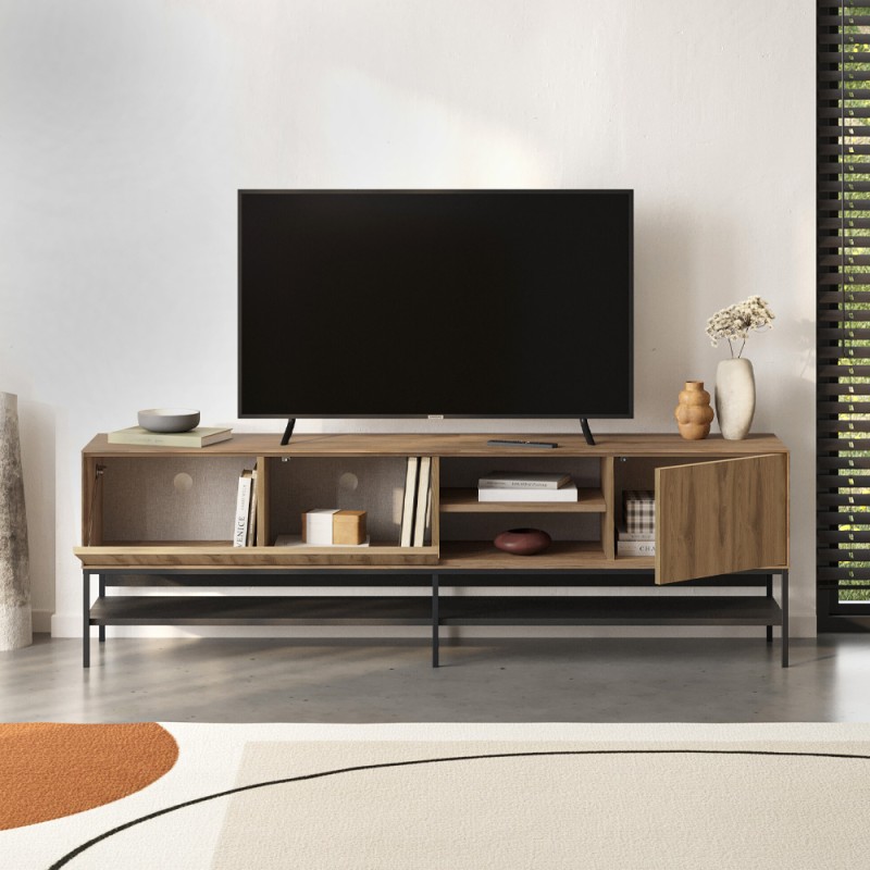 Έπιπλο τηλεόρασης Amira Megapap χρώμα καρυδί Ud - black wood 180x35x55εκ.