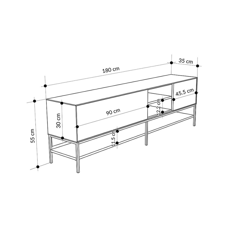 Έπιπλο τηλεόρασης Amira Megapap χρώμα καρυδί Ud - black wood 180x35x55εκ.