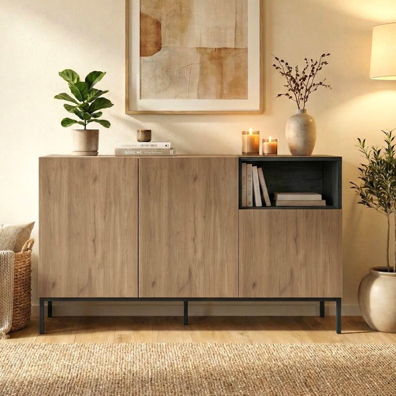 Μπουφές Cailin Megapap χρώμα sepet oak - black wood 140x41,8x80εκ.