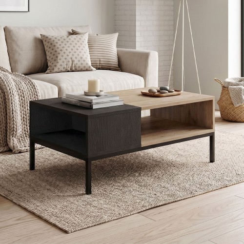 Τραπεζάκι σαλονιού Cailin Megapap χρώμα sepet oak - black wood 90x56x40,6εκ.