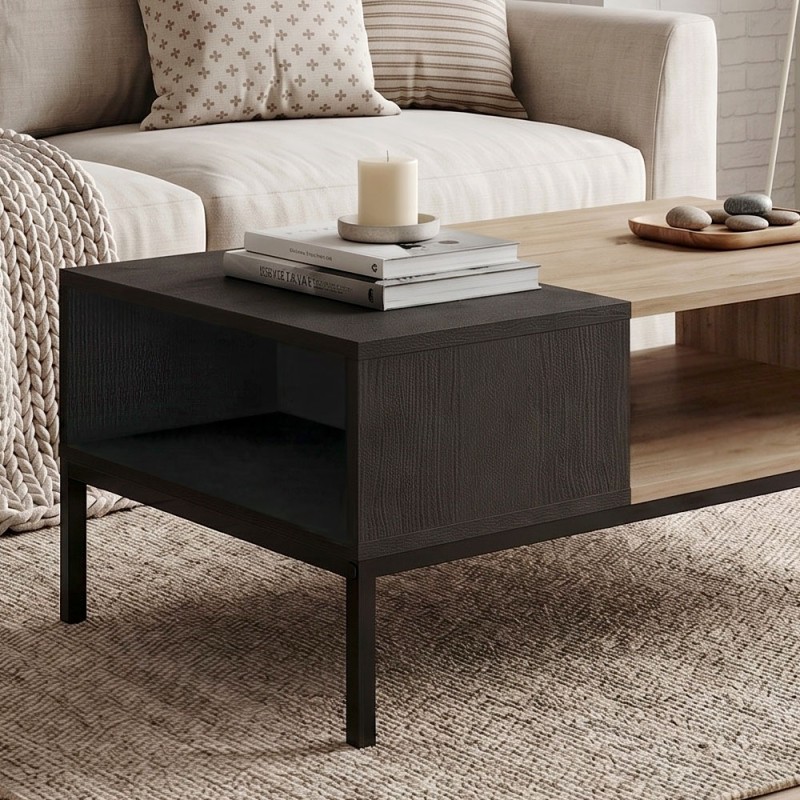 Τραπεζάκι σαλονιού Cailin Megapap χρώμα sepet oak - black wood 90x56x40,6εκ.