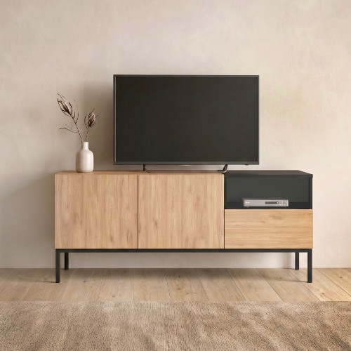 Έπιπλο τηλεόρασης Cailin Megapap χρώμα sepet oak - black wood 140x41,8x55εκ.