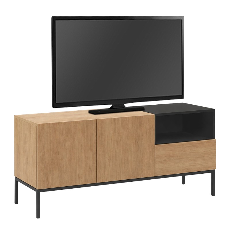Έπιπλο τηλεόρασης Cailin Megapap χρώμα sepet oak - black wood 140x41,8x55εκ.