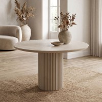 Τραπέζι Hazar Megapap Mdf χρώμα travertine - sandstone Ø119,5x76εκ.