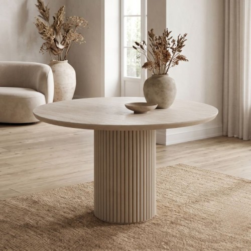 Τραπέζι Hazar Megapap Mdf χρώμα travertine - sandstone Ø119,5x76εκ.
