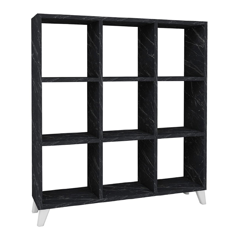 Βιβλιοθήκη Saul Megapap χρώμα μαύρο εφέ μαρμάρου 88,2x20x88,2εκ.