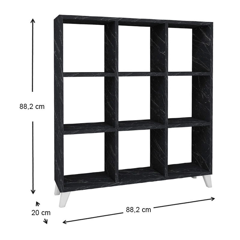 Βιβλιοθήκη Saul Megapap χρώμα μαύρο εφέ μαρμάρου 88,2x20x88,2εκ.