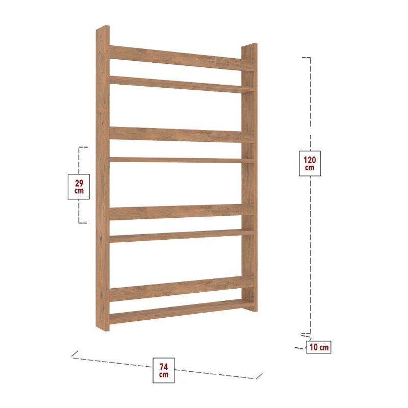 Επιτοίχια βιβλιοθήκη - ραφιέρα Montessori Megapap χρώμα pine oak 74x10x120εκ.
