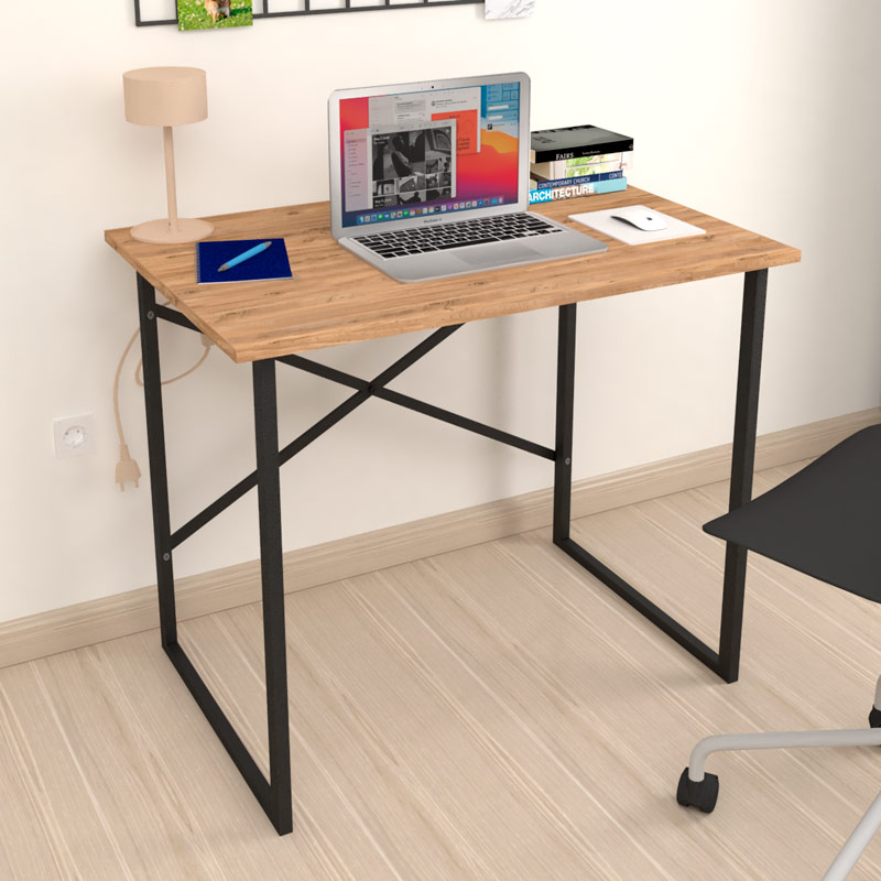 Γραφείο εργασίας Rilke Megapap χρώμα μαύρο - pine oak 90x60x75εκ.