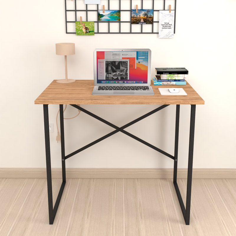 Γραφείο εργασίας Rilke Megapap χρώμα μαύρο - pine oak 90x60x75εκ.