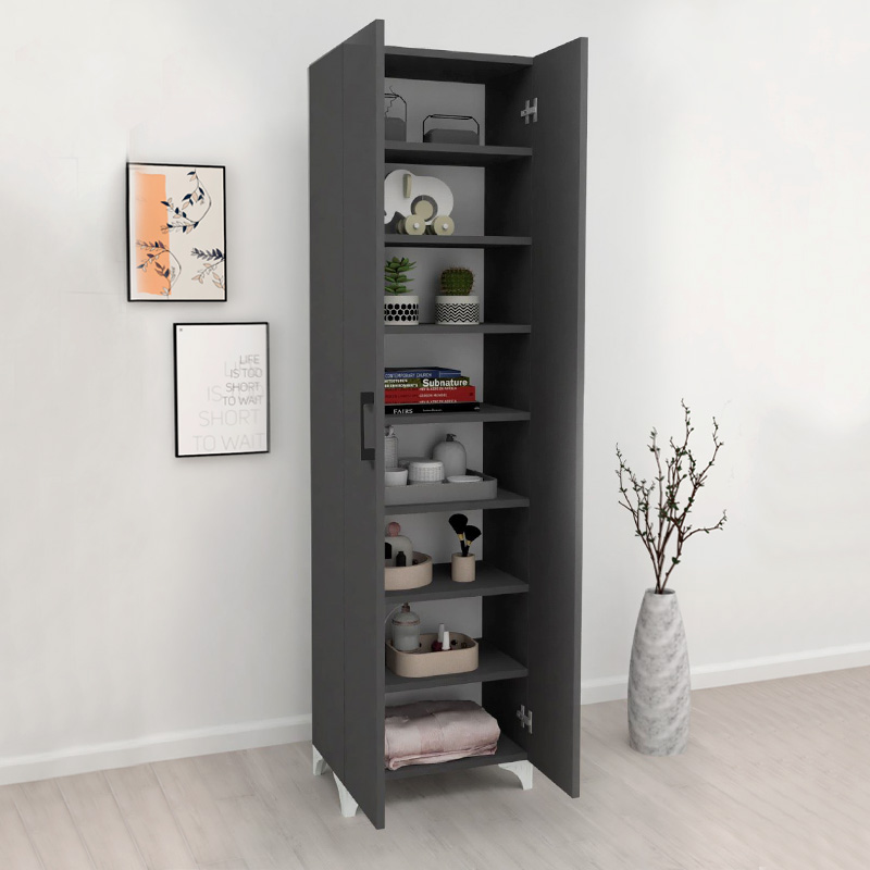 Ντουλάπα - Παπουτσοθήκη Lilly Megapap χρώμα ανθρακί 49x32x178εκ.