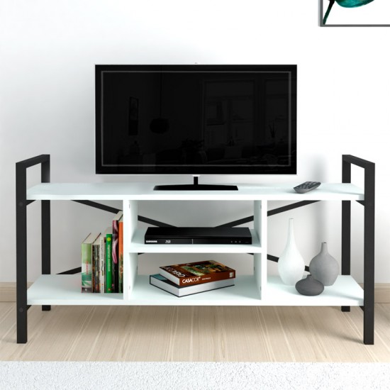 Έπιπλο τηλεόρασης Santana Megapap μεταλλικό - μελαμίνης χρώμα μαύρο - λευκό 120x35x61εκ.