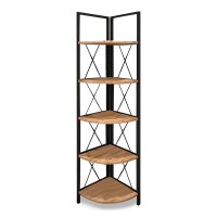 Βιβλιοθήκη γωνιακή Kelsie Megapap χρώμα μαύρο - pine oak 33x33x162εκ.