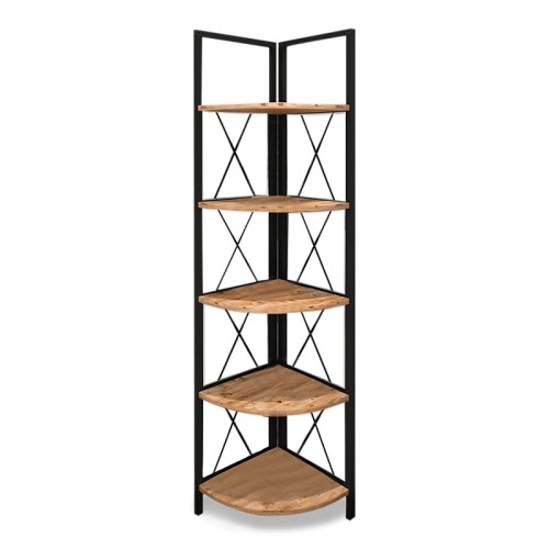 Βιβλιοθήκη γωνιακή Kelsie Megapap χρώμα μαύρο - pine oak 33x33x162εκ.