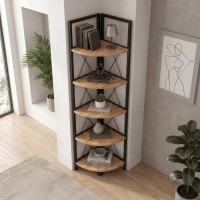 Βιβλιοθήκη γωνιακή Kelsie Megapap χρώμα μαύρο - pine oak 33x33x162εκ.