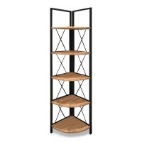 Βιβλιοθήκη γωνιακή Kelsie Megapap χρώμα μαύρο - pine oak 33x33x162εκ.