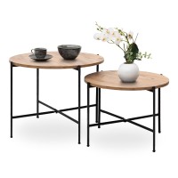 Σετ τραπεζάκια σαλονιού Zayden Megapap 2 τμχ χρώμα pine oak 65x65x52εκ.