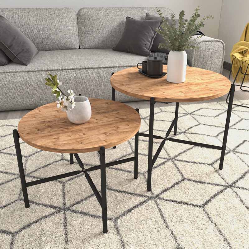 Σετ τραπεζάκια σαλονιού Zayden Megapap 2 τμχ χρώμα pine oak 65x65x52εκ.