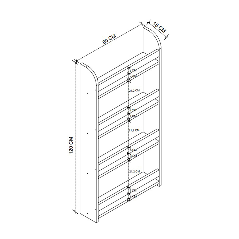 Επιτοίχια βιβλιοθήκη - ραφιέρα Montessori Megapap χρώμα sapphire oak 60x15x120εκ.