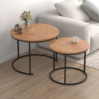 Τραπεζάκι σαλονιού σετ 2 τμχ Hilal Megapap χρώμα pine oak Ø66x49,5εκ.