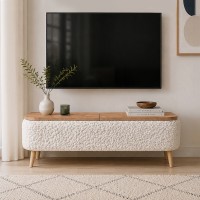 Έπιπλο τηλεόρασης Luno Megapap ύφασμα teddy χρώμα λευκό - pine oak 120x30x45εκ.