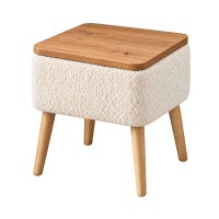 Κομοδίνο Nivo Megapap ύφασμα teddy χρώμα λευκό - pine oak 45x35x45εκ.