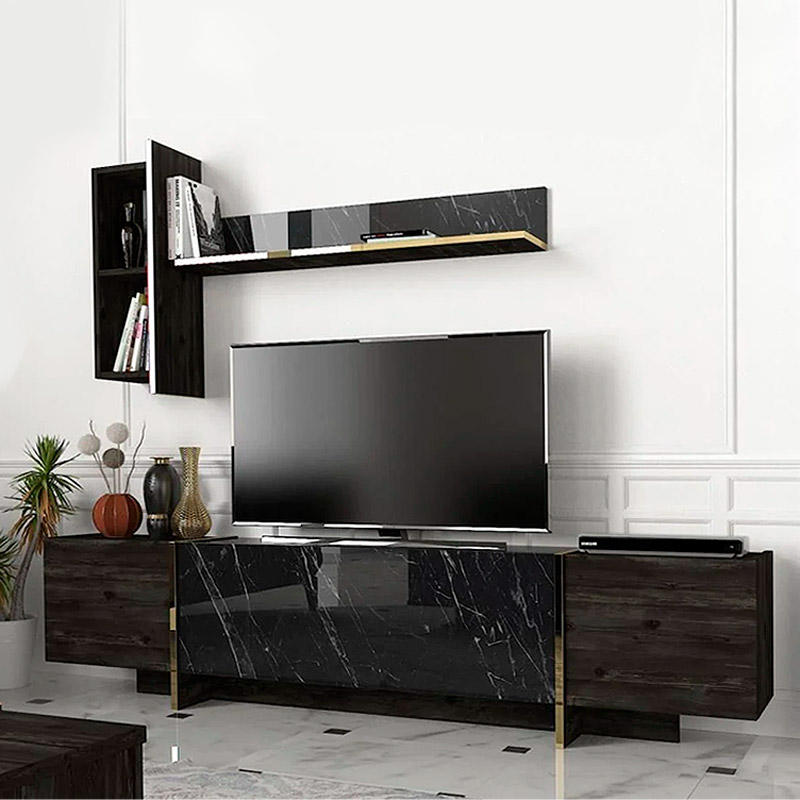 Σύνθεση τηλεόρασης Veyron Megapap χρώμα μαύρο rebab - μαύρο εφέ μαρμάρου 180x33x45εκ.