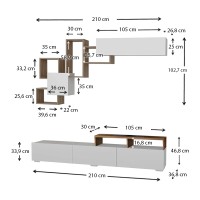 Σύνθεση τηλεόρασης Stamatia Megapap χρώμα λευκό - καρυδί 210x36,8x46,8εκ.